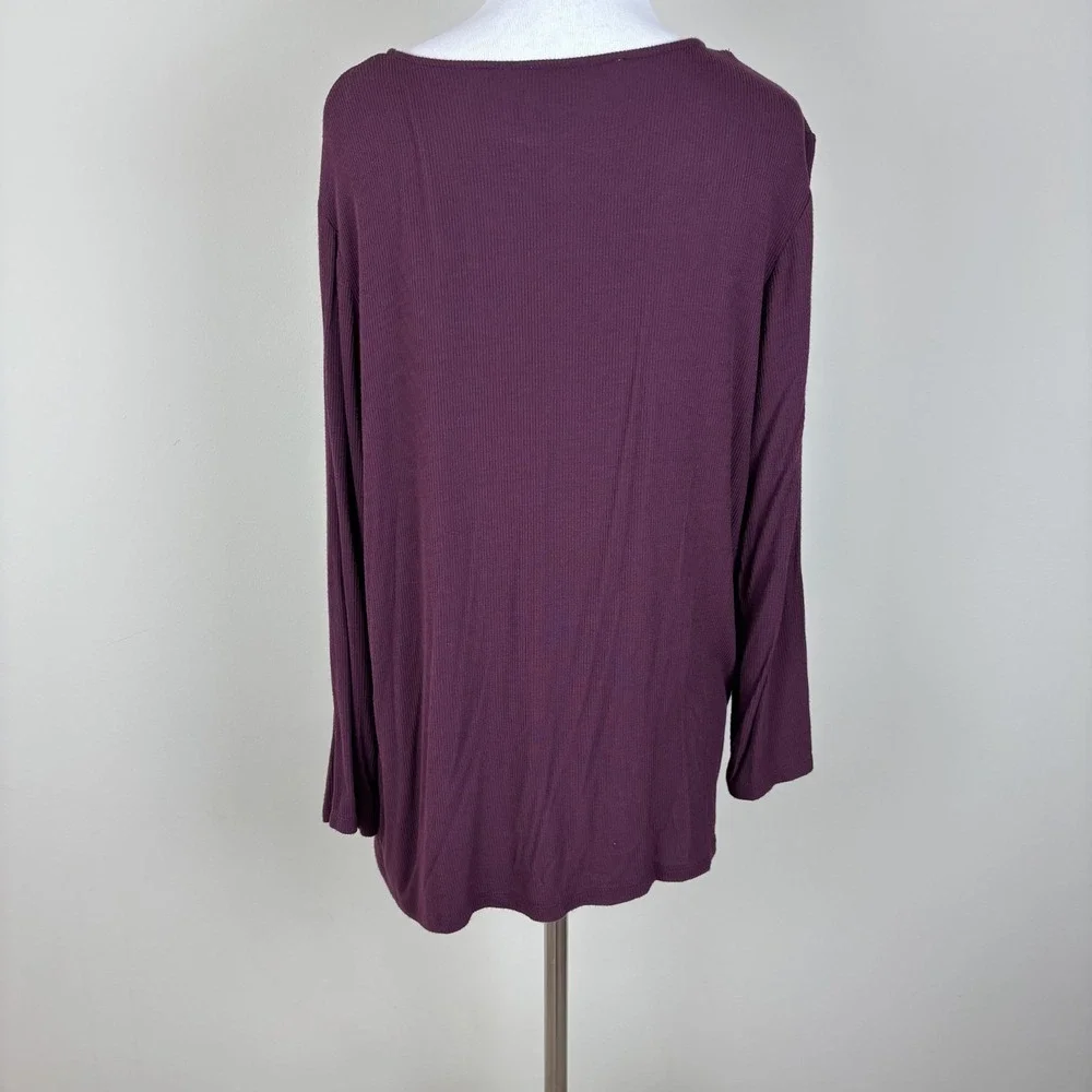Michael‎ Kors Top Womens XL Purple Ribbed Knit Tie Hem 3/4 Sleeve Buttons V-Neck